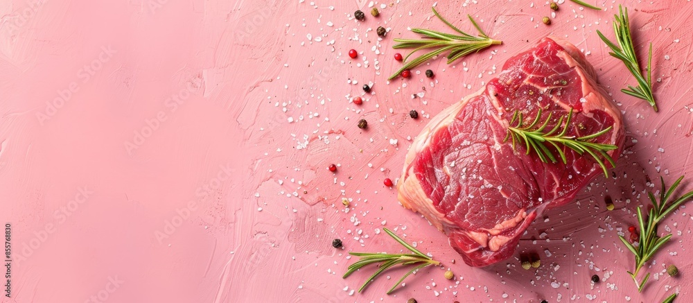 Fototapete fresh meat beef tenderloin pastel background texture. with copy space image. place for adding text o