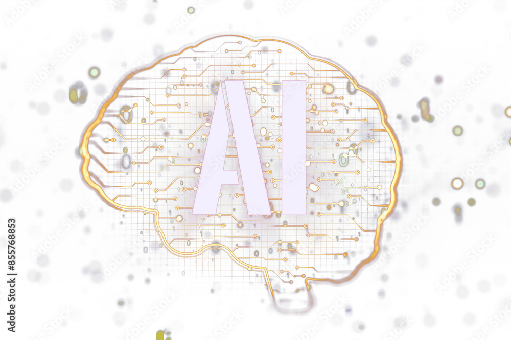 Aufkleber a stylized illustration of a brain with circuitry and ai letters, representing artificial intelligen