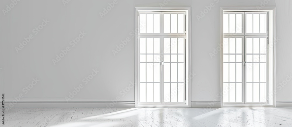 Poster double white plastic window on white background. with copy space image. place for adding text or des