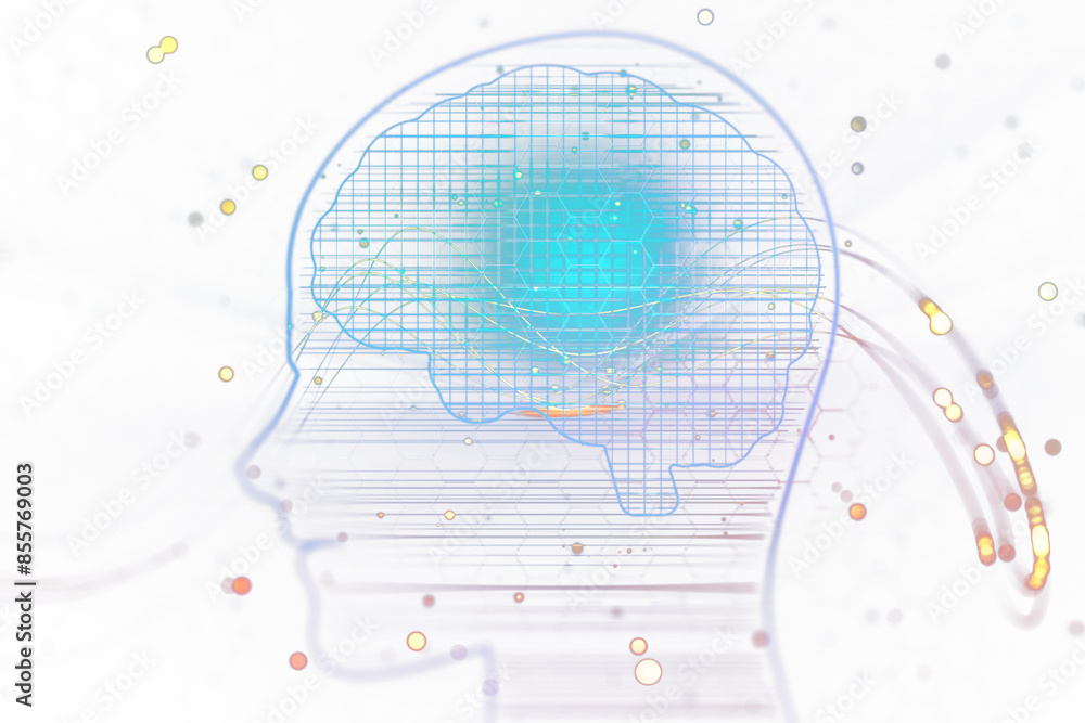 Poster abstract digital human head with network connections on a white background, concept of artificial in