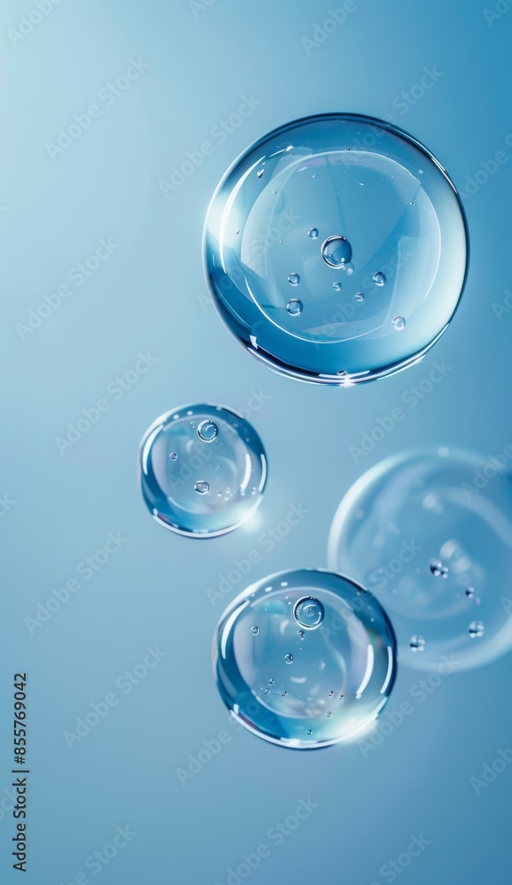 Aufkleber minimalist abstract background with floating bubbles in blue gradient