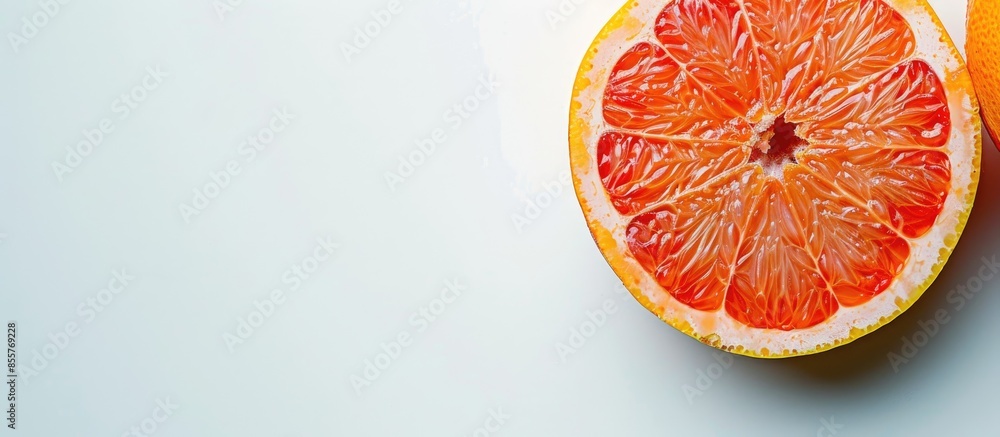 Poster Slice section of ripe grapefruit isolated over the white.  pastel background. with copy space image. Place for adding text or design