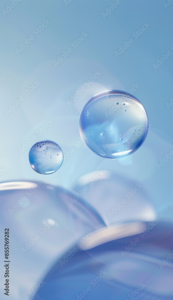Poster minimalist abstract background with three bubbles floating on a blue gradient backdrop