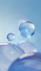 Minimalist abstract background with three bubbles floating on a blue gradient backdrop