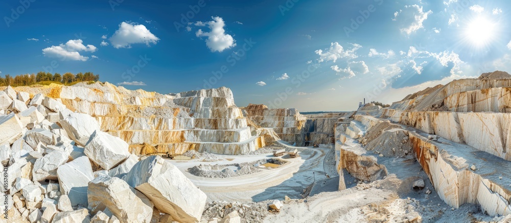 Poster limestone quarry for cement factory, limestone mining. copy space image. place for adding text or de