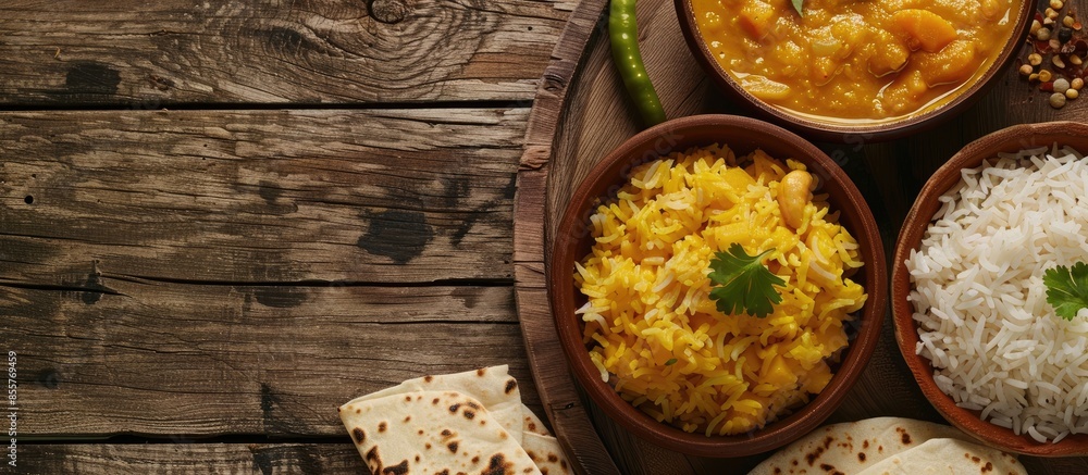 Aufkleber Cheese Rice & Dal. with copy space image. Place for adding text or design
