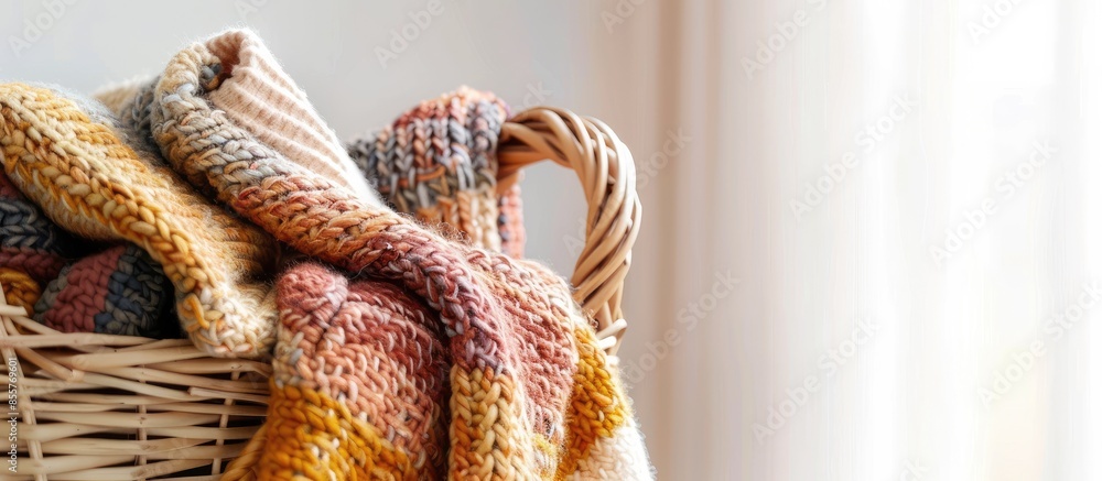 Leinwandbilder cozy blankets in the basket. with copy space image. place for adding text or design