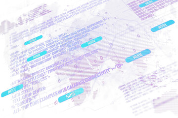Abstract digital code and nodes overlay, with a tech concept on a white background