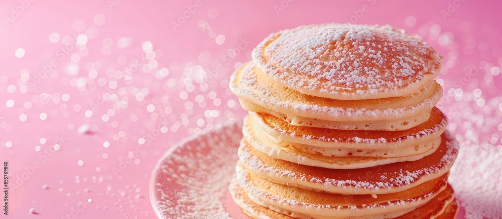Leinwandbilder stack of delicious pancakes pastel background  Food. with copy space image. Place for adding text or design