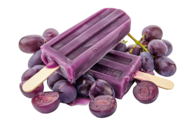Grape Popsicles with Fresh Grapes isolated on transparent background png