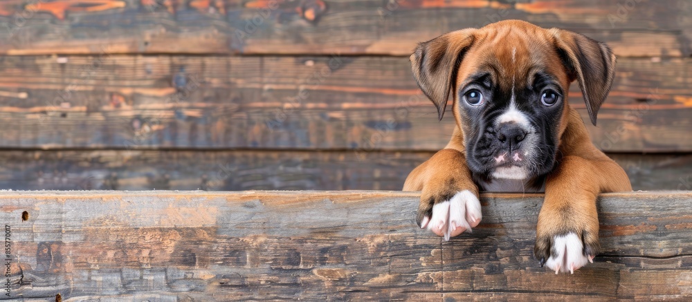 Poster boxer puppy paw pastel background isolated dog wood. with copy space image. place for adding text or