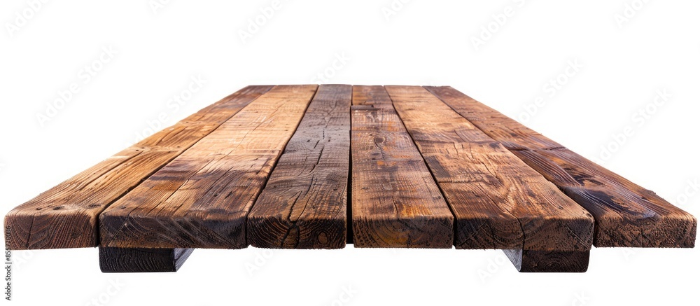 Poster Empty rustic wood table isolated on white background with copy space for product. clipping path