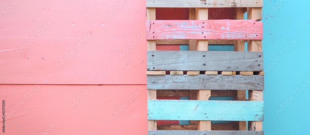 Poster Sets of wooden pallets stacked vertically pastel background. with copy space image. Place for adding text or design