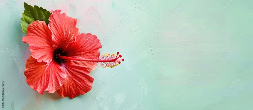 Poster beautiful red hibiscus flower Isolated on pastel background. with copy space image. Place for adding text or design