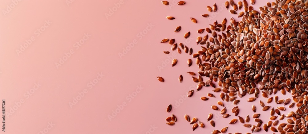 Leinwandbilder flax seeds isolated on a pastel background, a front view. with copy space image. place for adding te