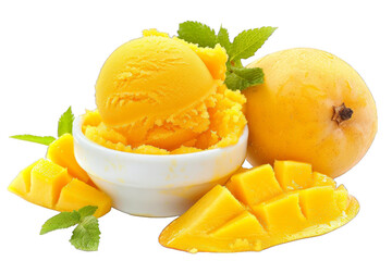 Mango Sorbet with Fresh Mango Slices isolated on transparent background png