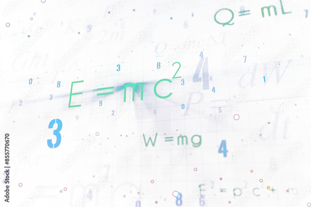 Poster scientific equations and formulas on a transparent effect background, representing education and res
