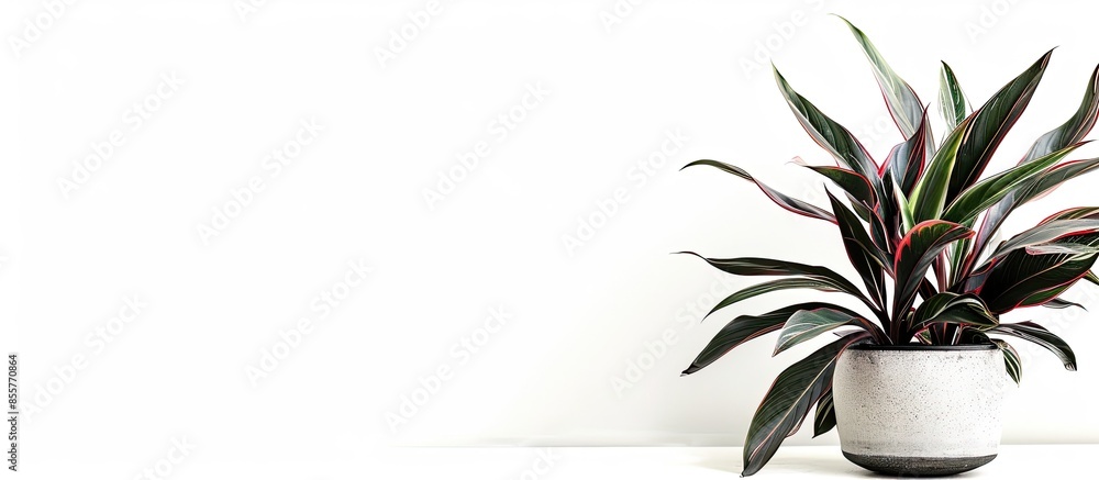 Poster picture of houseplant rhoeo discolor in pot isolated on white background. with copy space image. pla