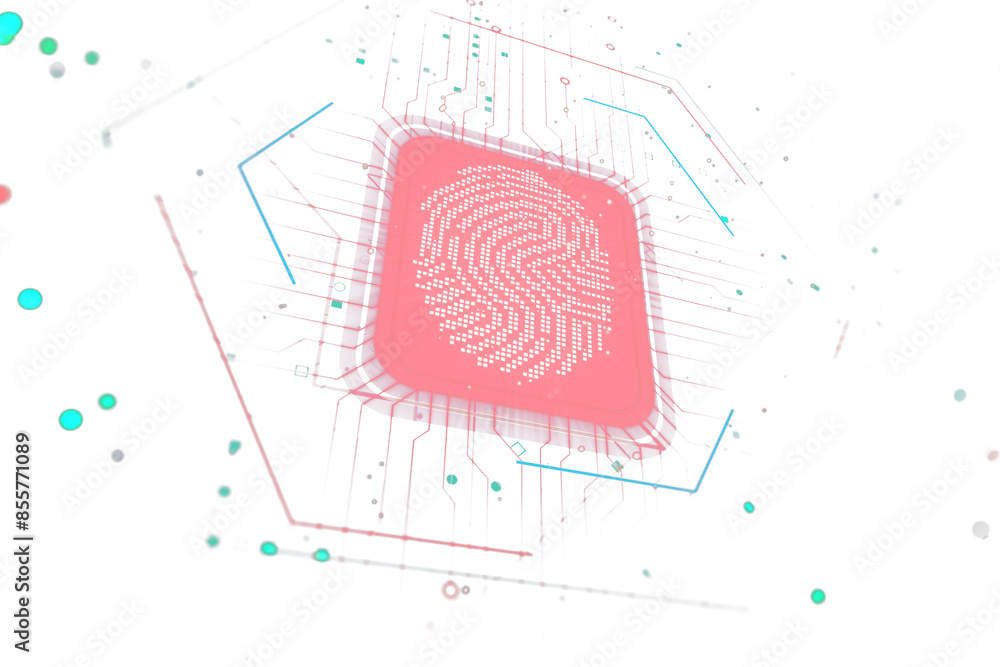Aufkleber Abstract biometric fingerprint concept with circuit graphics on a white background, in a digital art style