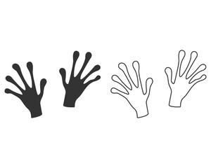 Vector illustration. The black hands of an alien line icon isolated on white. Hand drawn simple doodle clipart. Space and extraterrestrial theme. Ideal for poster, banner, cards