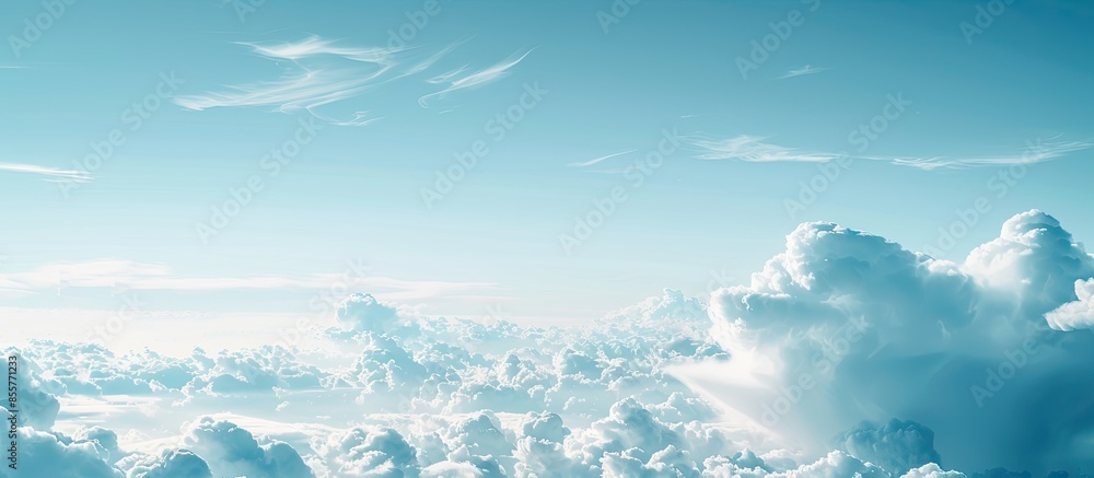 Poster white air clouds in the blue sky. with copy space image. Place for adding text or design