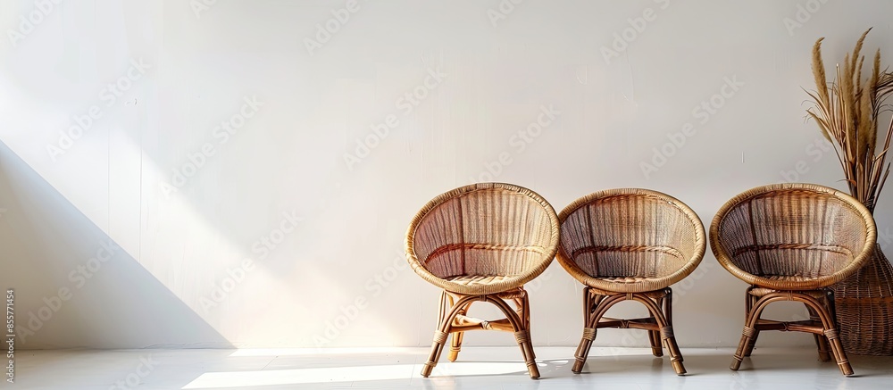 Poster chairs made from teak and wicker rattan. with copy space image. Place for adding text or design