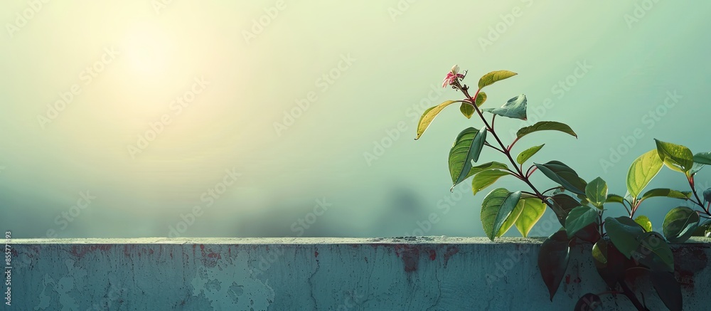 Poster flowering plant in daylight on roof top. with copy space image. place for adding text or design