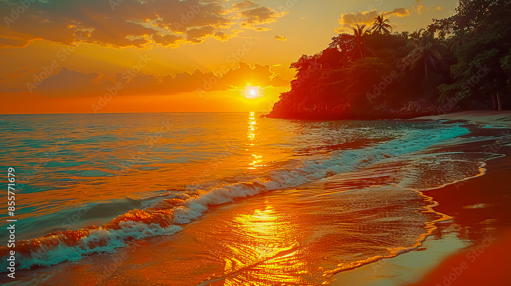 Wall mural Serene tropical sunset at the beach