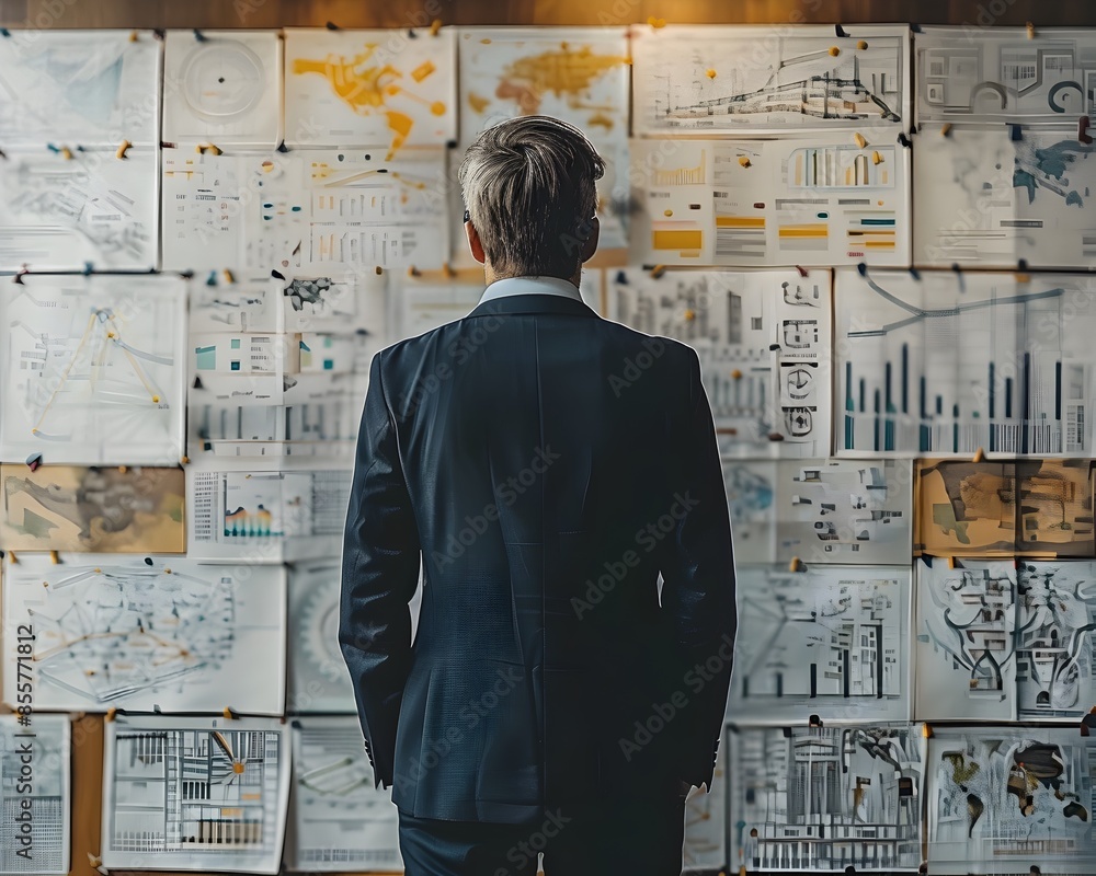 Aufkleber businessperson strategizing on digital workspace with data visualizations
