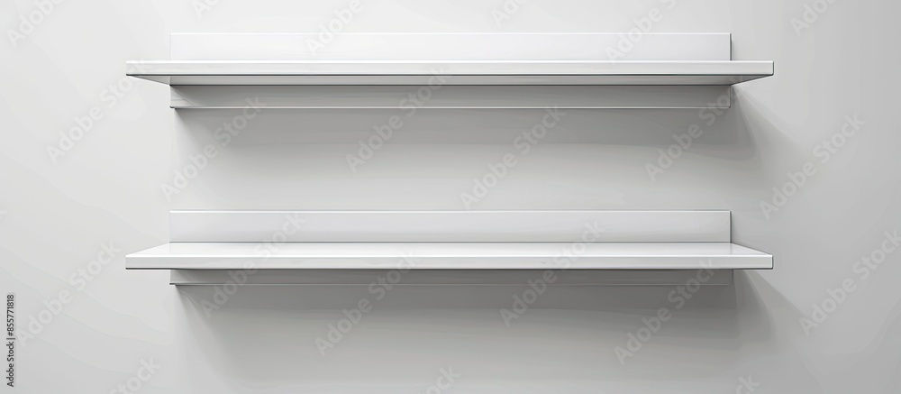 Poster realistic white wooden wall shelves isolated. with copy space image. place for adding text or design