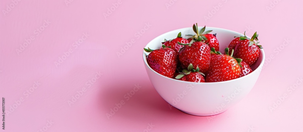 Fototapete delicious strawberry in a big white bowl on the table pastel background. with copy space image. plac