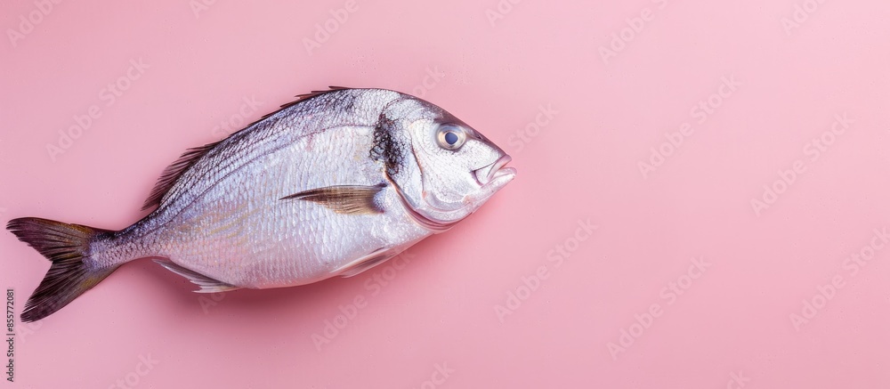 Aufkleber fresh dorado fish on a pastel background dorada dorade. with copy space image. place for adding text