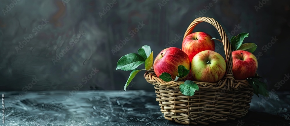 Fototapete healthy organic apples in the basket. with copy space image. place for adding text or design