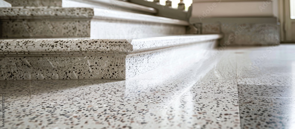 Aufkleber stairs walkway down terrazzo floor. select focus with shallow depth of field. with copy space image. Place for adding text or design