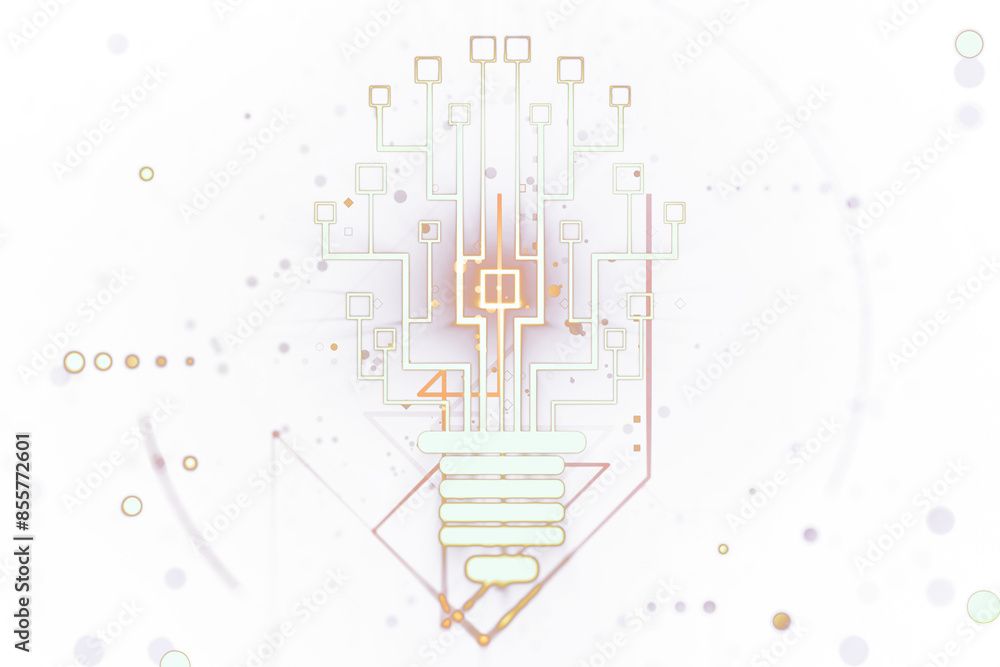 Poster glowing lightbulb with a circuit pattern overlay on a white background, symbolizing creative ideas