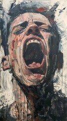 3 Anguished face with exaggerated features heavy brushstrokes