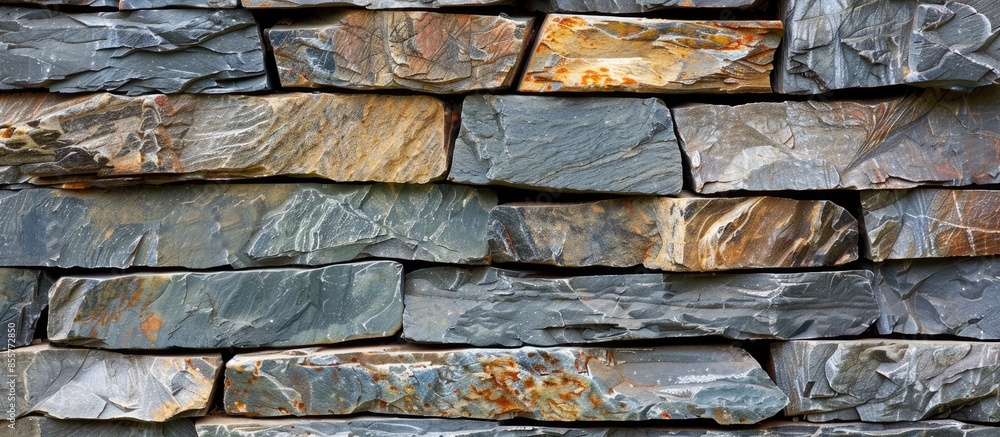 Poster stone wall, folded wall of stone slabs background. with copy space image. Place for adding text or design