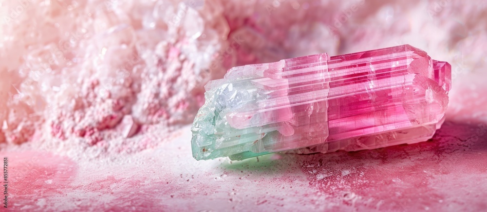 Poster tourmaline mineral specimen stone rock geology gem crystal pastel background. with copy space image.