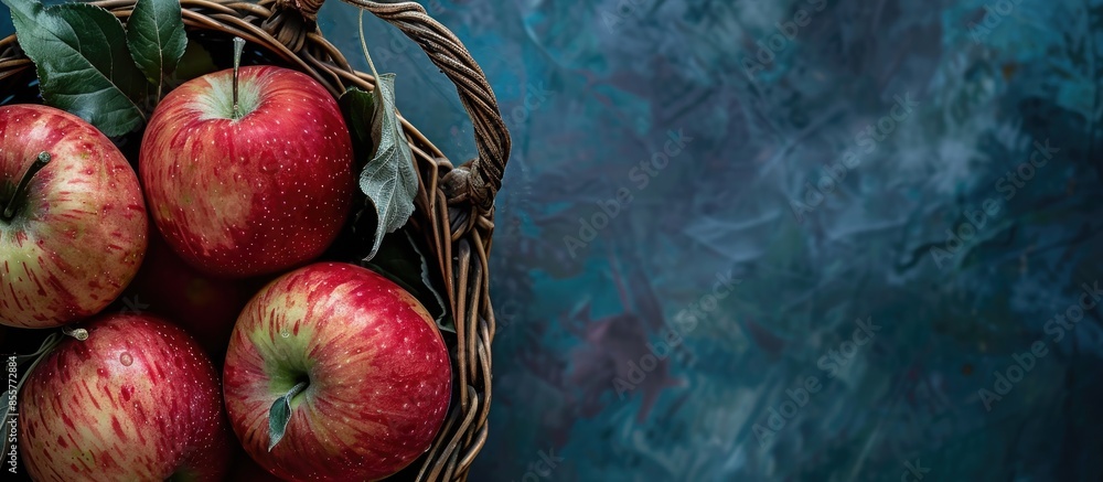 Leinwandbilder healthy organic apples in the basket. with copy space image. place for adding text or design