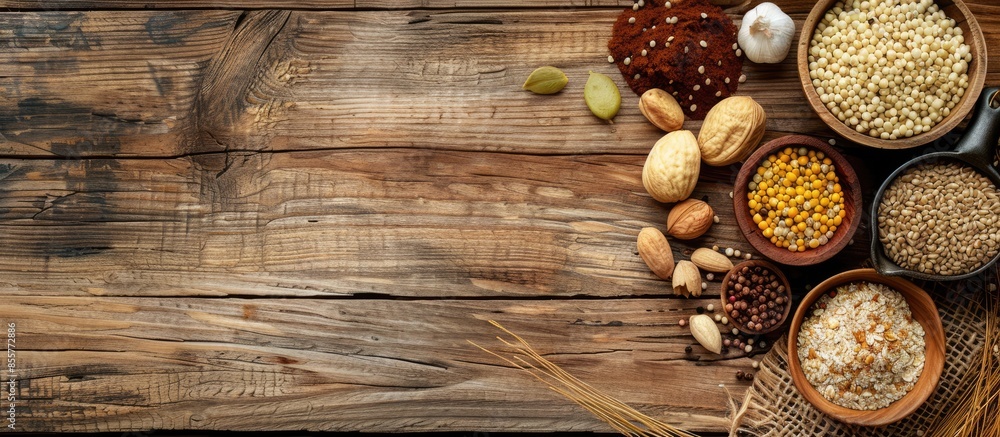 Leinwandbilder selection of food that is good for the health and skin, rustic wood background. with copy space imag