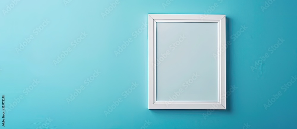 Poster White photo frame for home decoration on blue background. with copy space image. Place for adding text or design