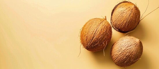 Two young coconut Isolated on pastel background Food. with copy space image. Place for adding text or design