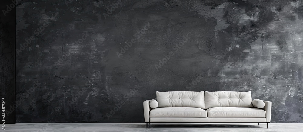 Poster minimalis living room with sofa and unfinished dark wall. with copy space image. place for adding te