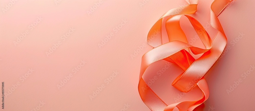 Poster Orange ribbon on a pastel background close up  Abstract. with copy space image. Place for adding text or design