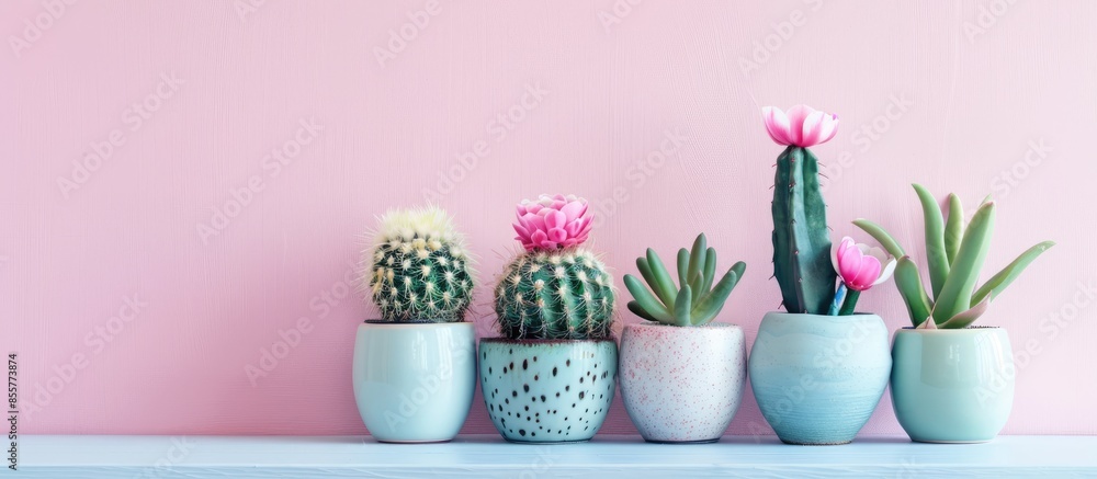 Poster cactus Planted in small ceramic pots. with copy space image. Place for adding text or design