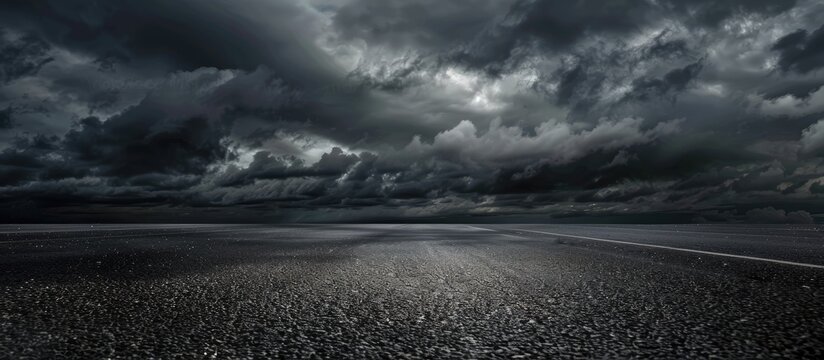 Asphalt road and sky dark cloud background. Copy space image. Place for adding text or design