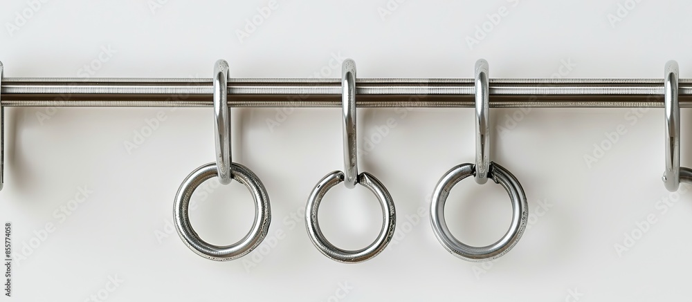 Poster metal rings for curtain rod on the white background. decorative rings for fixing the curtains to the
