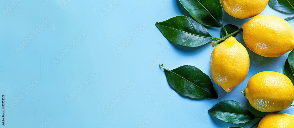 Poster sicilian lemon with leaves pastel background food isolated. with copy space image. place for adding 