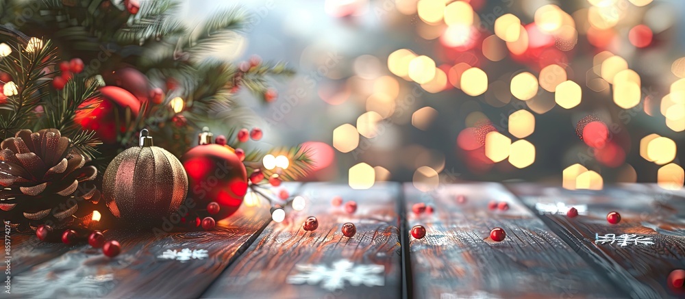 Poster Christmas table with space for advertising product or text. with copy space image. Place for adding text or design