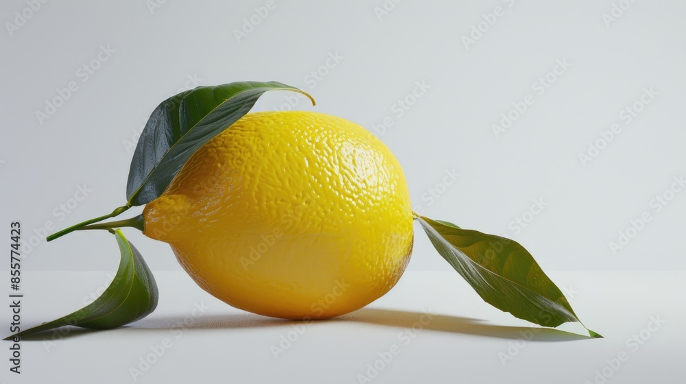 Canvas Prints Isolated fresh ripe lemon with green leaf on a white background